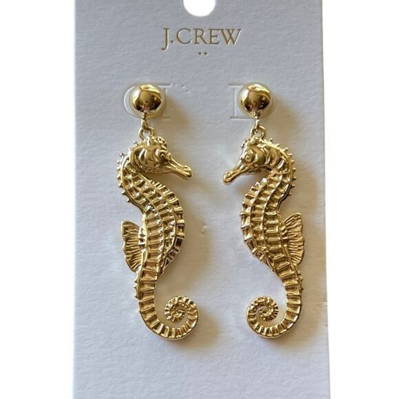 NWT J. Crew Gold Seahorse Statement Earrings - Picture 2 of 5
